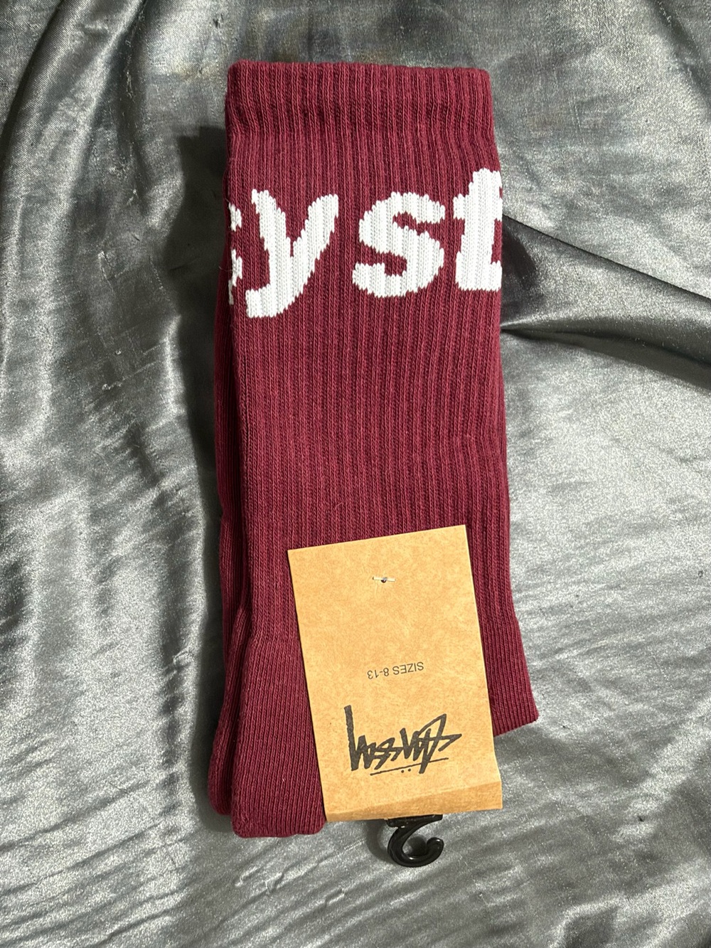 Stussy Men's Logo Crew Socks Burgundy Size 8-13 New w/ Tags